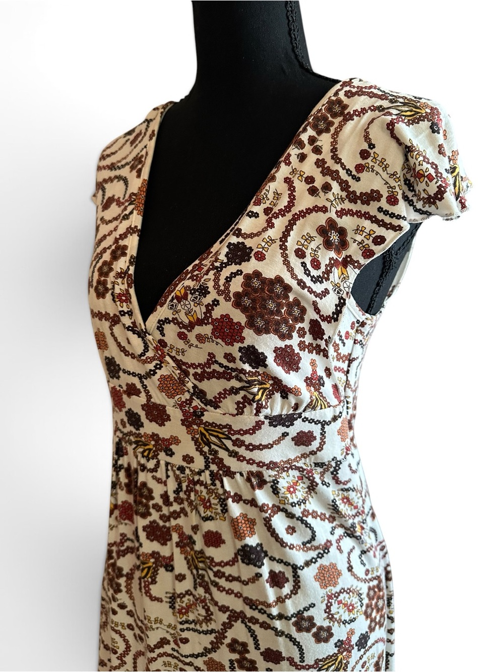 Soda Blu Cream Midi Dress with Brown Floral Paisley Print